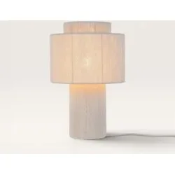 LUSENZ Nevada - Skandinavische Tischlampe Leinen Weiß 40 cm - Nachttischlampe - E27 Fassung - Mit ein/Aus-Schalter