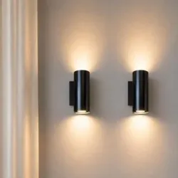 LUSENZ 2x Giove notte nera - Zylindrische Wandleuchte mit gebürsteter schwarzer Beschichtung - Up- und Downlight