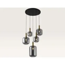 LUSENZ Hängelampe Xirena vetro fumé V ? Fünf Kugeln aus Rauchglas mit verspielter Optik ? Ohne Lichtquelle