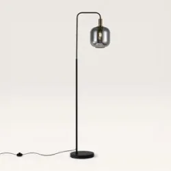 LUSENZ Xirena - Stehlampe Schwarz Metall 150 cm - Rauchglas - Stehlampe wohnzimmer - Modern vintage design - E27 Fassung - Mit Fußschalter