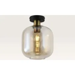 LUSENZ Deckenleuchte Xirena ambra ? Mit einer Kugel aus bernsteinfarbenem Glas und einer schwarzen Deckenplatte aus Metall ? Ohne Leuchtmittel