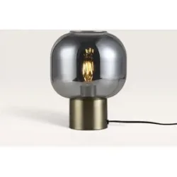 LUSENZ Xelyra - Vintage Tischlampe Schwarz Rauchglas 30 cm - Tischlampe wohnzimmer - Metallständer gold - E27 Fassung - Mit ein/Aus-Schalter