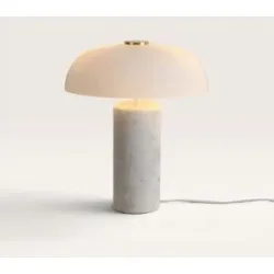 LUSENZ Ivelon - Weiße Marmor Tischlampe 35 cm - Tischlampe wohnzimmer - Opalglas - Japandi tischlampe - E27 Fassung - Mit Ein/Aus-Schalter