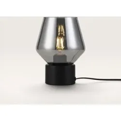 LUSENZ Aureta - Tischlampe Schwarz Rauchglas 20 cm - Tischlampe wohnzimmer - Modern design - E27 Fassung - Mit Ein/Aus-Schalter