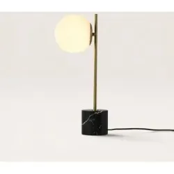 LUSENZ Elara - Schwarze Marmor Tischlampe mit Opalglas Kugel 50 cm - Tischlampe wohnzimmer - E14 Fassung - Modern design - Mit Ein/Aus-Schalter