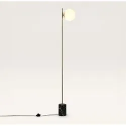 LUSENZ Elara - Stehlampe aus Messing 160 cm - Stehlampe wohnzimmer - Modern Skandinavisch - Schwarzer Marmorfuß - E27 Fassung - Opalglas - Mit Fußschalter