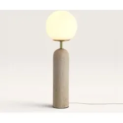 LUSENZ Naeva - Designer Tischlampe Beige mit Opalglas Kugel 50 cm - Travertin - Tischlampe wohnzimmer - E27 Fassung - Modern Design - Mit Ein/Aus-Schalter