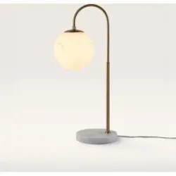 LUSENZ Sereno - Tischlampe Alabasterglas mit Weißer Marmorfuß 30 cm - Modernes design - Tischleuchte - E27 Fassung - Satinmessing Stange - Mit Ein/Aus-Schalter