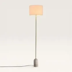 LUSENZ Valira - Stehlampe aus Messing 160 cm - Stehlampe wohnzimmer - Boho design - Leinenschirm - Travertinfuß - E27 Fassung - Mit Fußschalter