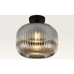 LUSENZ Deckenleuchte Virello vetro fumé ? Kugel aus geriffeltem Rauchglas und schwarzer Metallhalter ? Ohne Leuchtmittel