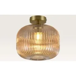 LUSENZ Deckenleuchte Virello ambra ? Lampe für den Innenbereich, aus geripptem, bernsteinfarbenem Glas und Goldmetall ? Ohne Leuchtmittel