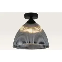 LUSENZ Deckenleuchte Ciotola vetro fumé ? Kuppelförmige Kugel aus geriffeltem Rauchglas und schwarzem Metallträger ? Ohne Leuchtmittel