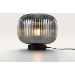 LUSENZ Virello - Tischlampe Rauchglas 25 cm - Schwarz Metall - Lampe für kommode - Vintage design - E27 Fassung - Mit Ein/Aus-Schalter
