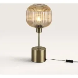 LUSENZ Virello - Tischlampe 45 cm - Tischlampe vintage - Lampe für kommode - Gold Metall - Bernsteinfarbener Lampenschirm - E27 Fassung - Mit Ein/Aus-Schalter