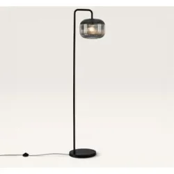 LUSENZ Virello - Schwarze Stehlampe Metall 150 cm - Rauchglas - Stehlampe wohnzimmer - Modernes Industriedesign - E27 Fassung - Mit Fußschalter