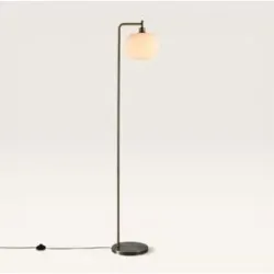 LUSENZ Virello - Stehlampe aus Messing 170 cm - Modernes Industriedesign - Stehlampe wohnzimmer - Weißem Glasschirm - E27 Fassung - Mit Fußschalter