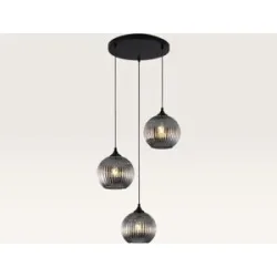 LUSENZ Hängelampe Ovale pendente vetro fumé III ? Drei Kugeln aus geriffeltem Rauchglas mit verspielter Optik ? Ohne Lichtquelle