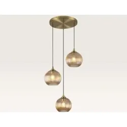 LUSENZ Hängelampe Ovale pendente ambra III ? Drei Kugeln aus geriffeltem bernsteinfarbenem mit verspielter Optik ? Ohne Lichtquelle