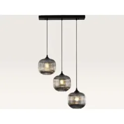 LUSENZ Hängelampe Virello vetro fumé IIl ? Drei Kugeln aus geriffeltem Rauchglas mit verspielter Optik ? Ohne Lichtquelle