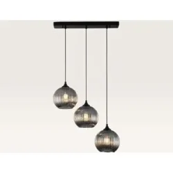 LUSENZ Hängelampe Globo vetro fumé IIl ? Drei Kugeln aus geriffeltem Rauchglas mit verspielter Optik ? Ohne Lichtquelle