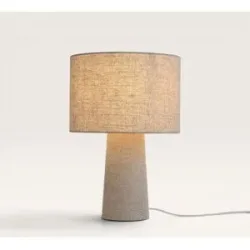 LUSENZ Melyro - Tischlampe Beige 40 cm - Nachttischlampe - Skandinavisch design - E27 Fassung - Linnen - Mit Ein/Aus-Schalter
