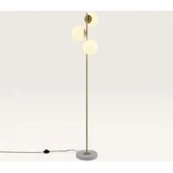 LUSENZ Verano - Stehlampe Gold Metall 150 cm - Stehlampe wohnzimmer - Modernes design - 3 Kugeln - E14 Fassung - Opalglas - Terrazzofuß - Mit Fußschalter