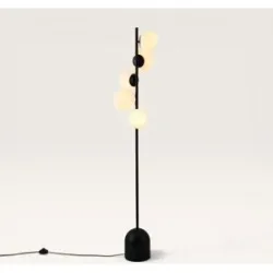 LUSENZ Evania - Schwarze Stehlampe Metall 160 cm - Stehlampe wohnzimmer - Modernes design - 5 Kugeln - E14 Fassung - Opalglas - Mit Fußschalter
