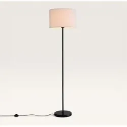 LUSENZ Lenyro - Schwarze Stehlampe Metall 150 cm - Stehlampe wohnzimmer - Modernes design - E27 Fassung - Leinenschirm - Mit Fußschalter