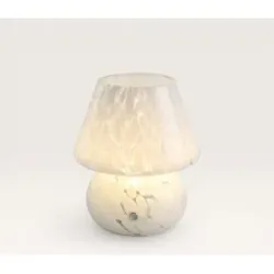 LUSENZ Qireno - Glas Tischleuchte Weiß 20 cm - Akku Tischleuchte - Nachttischlampe - Dimmbar - IP20 Innenbereich - USB-C - Skandinavisch - 3000K Warmweiß