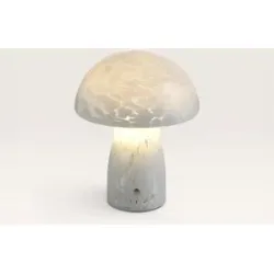 LUSENZ Elyos M - Pilzlampe Weiß glas 23 cm - Akku Tischleuchte - Lampe für Kommode - Dimmbar - Skandinavisches Design - USB-C - IP20 Innenbereich - 3000K Warmweiß
