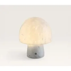 LUSENZ Cirello - Pilzlampe Weiß glas 18 cm - Akku Tischleuchte - Dimmbar - Skandinavisch - Lampe für Kommode - IP20 Innenbereich - USB-C - 3000K Warmweiß