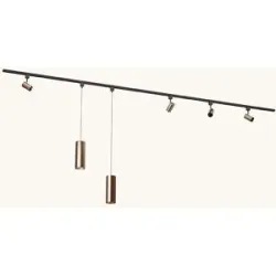 LUSENZ Schienenbeleuchtungs-Set - Gerade - 2x 1,5 m Schiene - 4 Schienenstrahler - 2 Pendelleuchten - Exkl. Leuchtmittel - IP20 - Modular - 230V - Beloria/Belano (M) - Braun