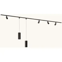 LUSENZ Schienenbeleuchtungs-Set - Gerade - 2x 1,5 m Schiene - 4 Schienenstrahler - 2 Pendelleuchten - Exkl. Leuchtmittel - IP20 - Modular - 230V - Taros/Belano (L) - Schwarz