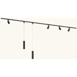 LUSENZ Schienenbeleuchtungs-Set - Gerade - 2x 1,5 m Schiene - 4 Schienenstrahler - 2 Pendelleuchten - Exkl. Leuchtmittel - IP20 - Modular - 230V - Taros/Belano (M) - Schwarz
