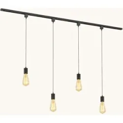 LUSENZ Schienenbeleuchtungs-Set - Gerade - 2x 1 m Schiene - 4 Pendelleuchten - Inkl. 2700K E27 - Warmweiß - IP20 - Modular - 230V - Avaro - Schwarz