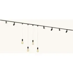 LUSENZ Schienenbeleuchtungs-Set - Gerade - 4x 1 m Schiene - 6 Schienenstrahler - 4 Pendelleuchten - Inkl. GU10 & E27 - Warmweiß - IP20 - Modular - 230V - Taros/Avaro - Schwarz