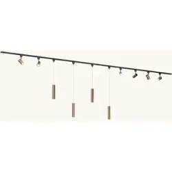 LUSENZ Schienenbeleuchtungs-Set - Gerade - 4x 1 m Schiene - 6 Schienenstrahler - 4 Pendelleuchten - Inkl. 2700K GU10 - IP20 - Modular - 230V - Beloria/Belano (M) - Braun