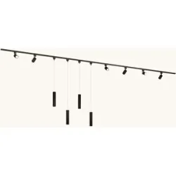 LUSENZ Schienenbeleuchtungs-Set - Gerade - 4x 1 m Schiene - 6 Schienenstrahler - 4 Pendelleuchten - Inkl. 2700K GU10 - IP20 - Modular - 230V - Taros/Belano (M) - Schwarz