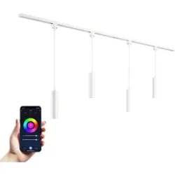 HOFTRONIC Taros LED Schienensysteme-Paket Weiß - Recht - 2x 1 m Schiene - 4 Pendelleuchte - Inkl. RGBWW GU10 - IP20 - Modular - 230 V