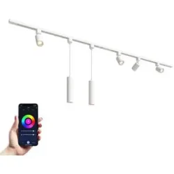HOFTRONIC Taros LED Schienensysteme-Paket Weiß - Recht - 2x 1 m Schiene - 4 Schienenstrahler - 2 Pendelleuchte - Inkl. RGBWW GU10 - IP20 - modular - 230 V