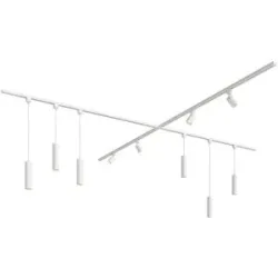 HOFTRONIC Taros LED Schienensysteme-Paket Weiß - X-Form - 4x 1,5 m Schiene - 4 Schienenstrahler - 6 Pendelleuchte - Inkl. 2700K GU10 - IP20 - modular - 230 V
