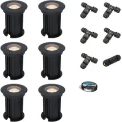 HOFTRONIC 6er Set Maisy LED Bodeneinbaustrahler außen - Ø12cm - Dimmbar - GU10 Fassung - 2700K warmweiß - 4W 345lm - Rund - Bodenstrahler - Auffahrt - Schwarz - IP67 - Inklusive Installationsmaterial (Kabel & Verbinder)