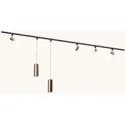 LUSENZ Schienenbeleuchtungs-Set - Gerade - 2x 1,5 m Schiene - 4 Schienenstrahler - 2 Pendelleuchten - Inkl. 2700K GU10 - IP20 - Modular - 230V - Beloria/Belano (M) - Bronze
