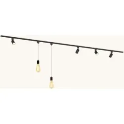 LUSENZ Schienenbeleuchtungs-Set - Gerade - 2x 1,5 m Schiene - 4 Schienenstrahler - 2 Pendelleuchten - Inkl. 2700K GU10 - IP20 - Modular - 230V - Beloria/Belano (L) - Braun