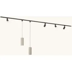 LUSENZ Schienenbeleuchtungs-Set - Gerade - 2x 1,5 m Schiene - 4 Schienenstrahler - 2 Pendelleuchten - Inkl. 2700K GU10 - IP20 - Modular - 230V - Taros/Belano (L) - Beige