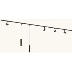 LUSENZ Schienenbeleuchtungs-Set - Gerade - 2x 1,5 m Schiene - 4 Schienenstrahler - 2 Pendelleuchten - Exkl. Leuchtmittel - IP20 - Modular - 230V - Beloria/Belano (M) - Bronze