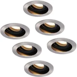 HOFTRONIC 6er Set Mesa LED Einbaustrahler - GU10 4 Watt 345 lumen - 2700K warmweiß - Dimmbar - Versenkt - Rund - Schwenkbar - IP20 für innen - Edelstahl
