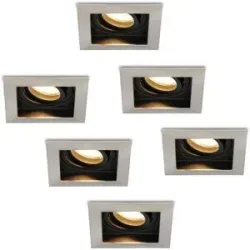 HOFTRONIC 6er Set Durham LED Einbaustrahler Eckig - 4W 345lm - 2700K warmweiß - GU10 - Dimmbar - Schwenkbar - IP20 für innen - Edelstahl