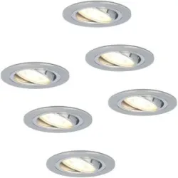 HOFTRONIC 6er Set Chandler LED Einbaustrahler - GU10 4 Watt 345 lumen - 2700K warmweiß - Dimmbar - Rund - Schwenkbar - IP20 Innen - Aluminium