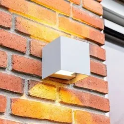 HOFTRONIC Kansas LED-Wandleuchte Cube - Dimmbar - 7W 560lm - 3000K warmweiß - IP65 wasserdicht - Grau - Up- & Downlight - Für drinnen und draußen